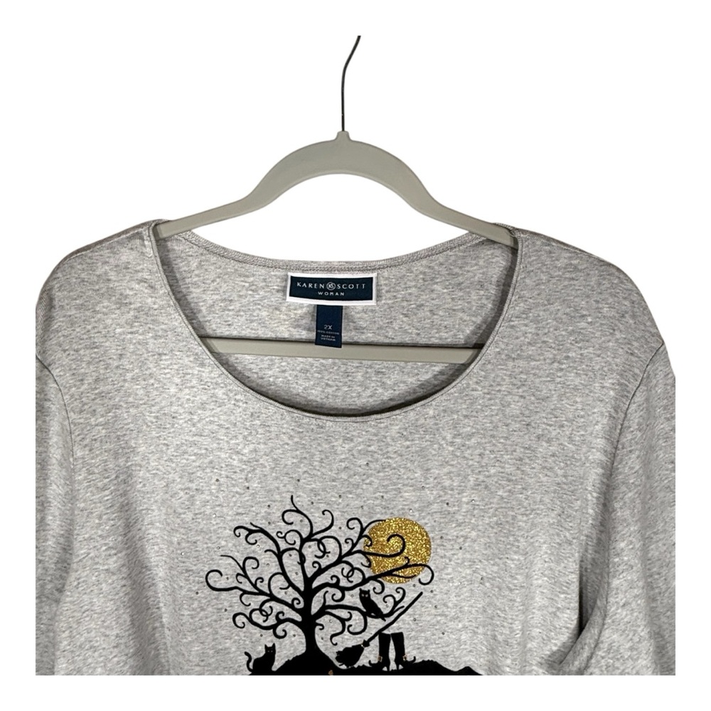 Karen Scott Woman Light Gray Halloween Graphic Top Size 2XL - Picture 5 of 8